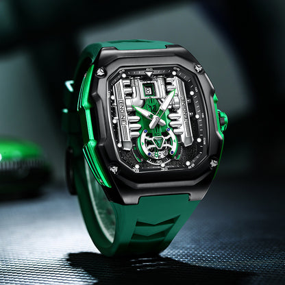 Men’s Three-Dimensional Hollow Quartz Watch with Transparent Back