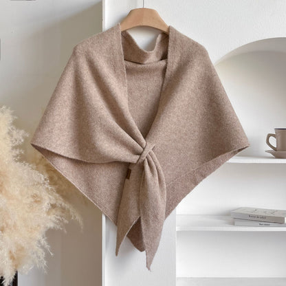 Women's winter knit triangle shawl – soft, thick, solid color Korean style wrap