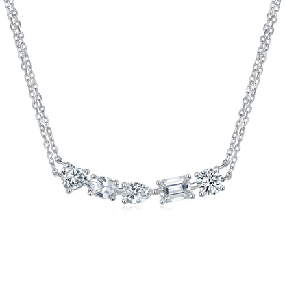 moissanite diamond pendant in sterling silver featuring multiple stone shapes on a delicate chain