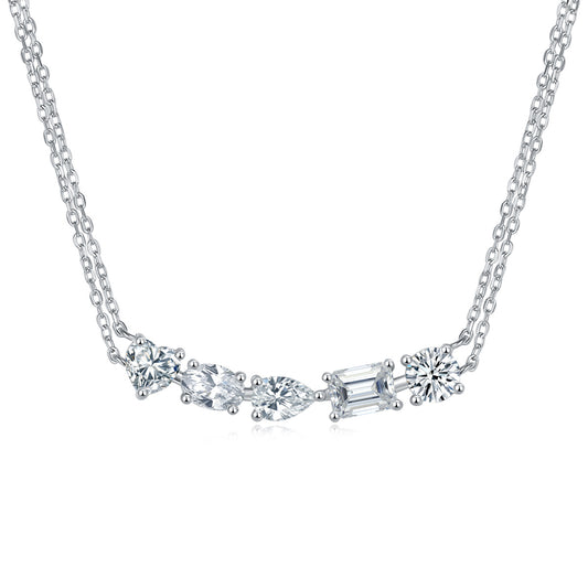 moissanite diamond pendant in sterling silver featuring multiple stone shapes on a delicate chain