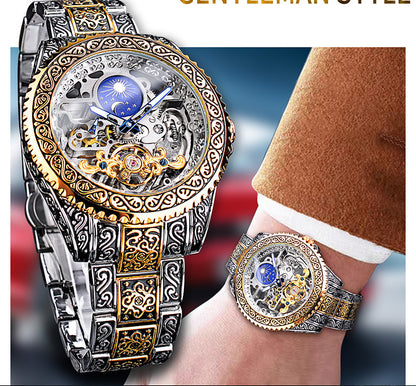 Forsining Men's Luxury Tourbillon Watch – Skeleton Design with Carved Mechanical Movement
