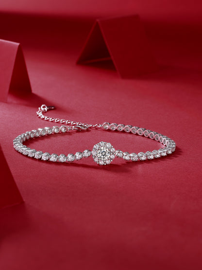 Elegant silver bracelet set featuring premium moissanite and platinum-plated S925 silver