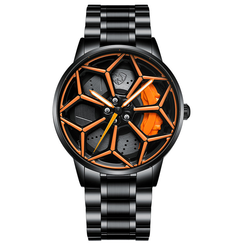 Men's rotating luminous quartz skeleton dial wristwatch with luxury design