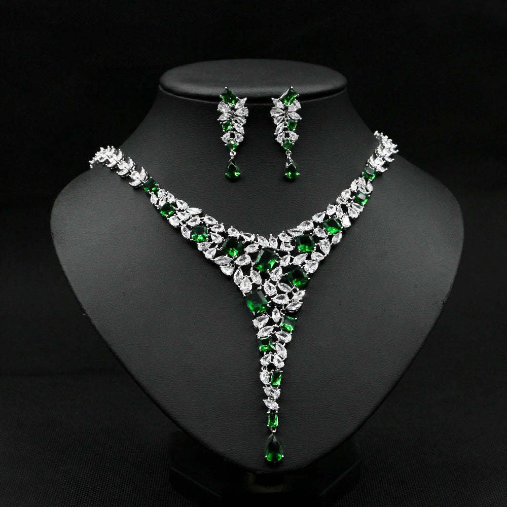 Elegant Bridal Jewelry Set – Zircon Necklace & Stud Earrings for Wedding Dress Accessories