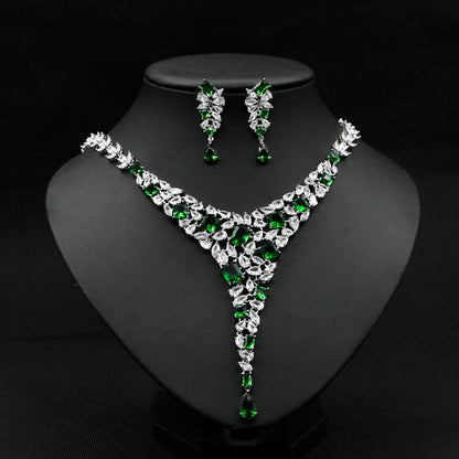 Elegant Bridal Jewelry Set – Zircon Necklace & Stud Earrings for Wedding Dress Accessories