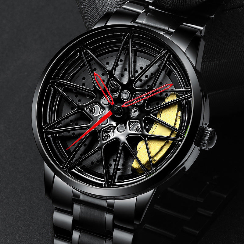 Men’s luxury wheel dial watch with electronic hollow-style face