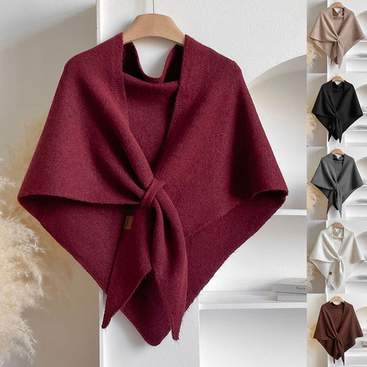 Women's winter knit triangle shawl – soft, thick, solid color Korean style wrap
